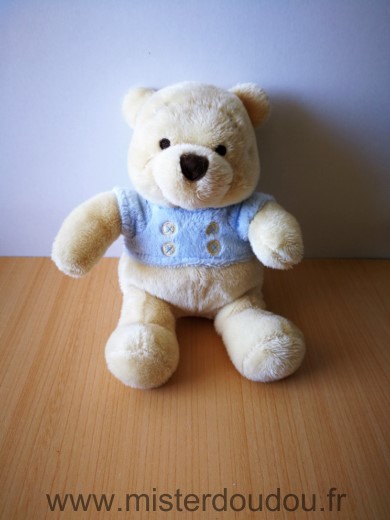 Doudou Ours Disney Winnie pull bleu 4 boutons 