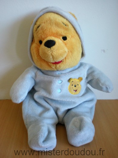 Doudou Ours Disney Winnie pyjama bleu 