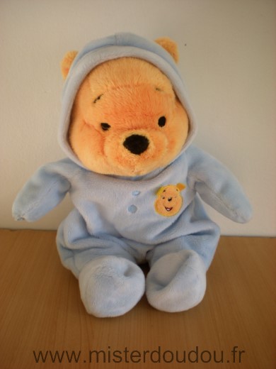 Doudou Ours Disney Winnie pyjama bleu trois boutons tete de winnie 