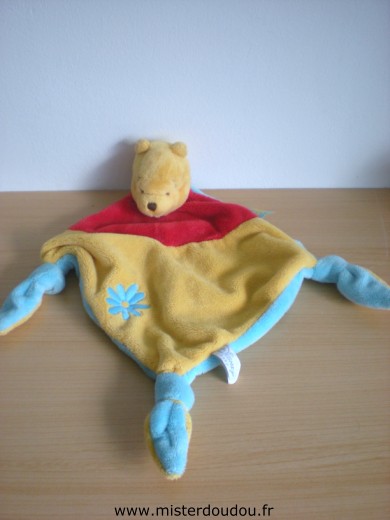 Doudou Ours Disney Winnie rouge jaune bleu 