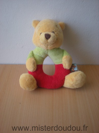 Doudou Ours Disney Winnie rouge vert jaune 