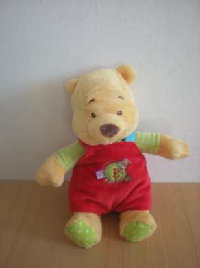 Doudou Ours Disney Winnie salopette rouge 