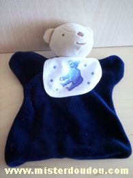 Doudou Ours Dmc Beige bleu marine bavoir brodé avec un ours 