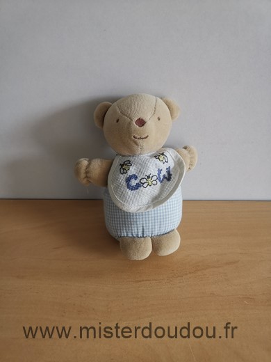 Doudou Ours Dmc Beige vichy bleu bavoir brode Bavoir deja brode