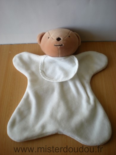 Doudou Ours Dmc Blanc marron bavoir blanc 