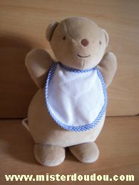 Doudou Ours Dmc Marron avec bavoir blanc bleu 