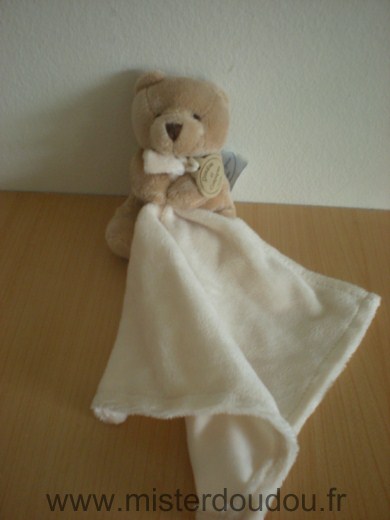 Doudou Ours Doudou et compagnie Beige mouchoir ecru 