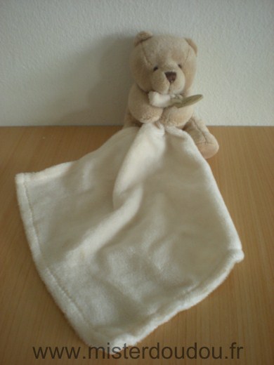 Doudou Ours Doudou et compagnie Beige mouchoir ecru 