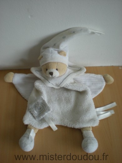 Doudou Ours Doudou et compagnie Blanc argent cape 