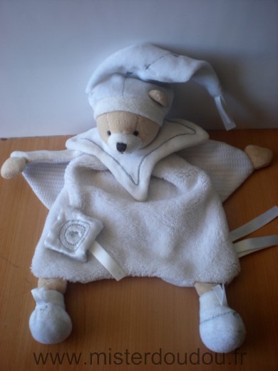 Doudou Ours Doudou et compagnie Blanc argent cape 