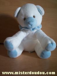 Doudou Ours Doudou et compagnie Blanc bleu clair Colerette bleu clair