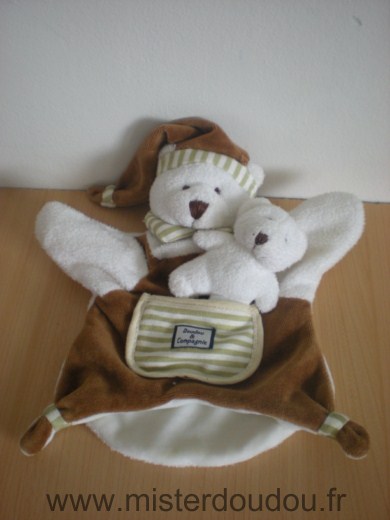 Doudou Ours Doudou et compagnie Blanc marron avec bébé ours blanc 