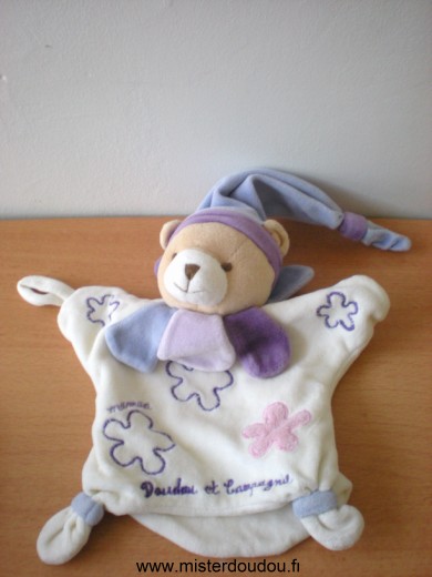Doudou Ours Doudou et compagnie Blanc mauve violet 