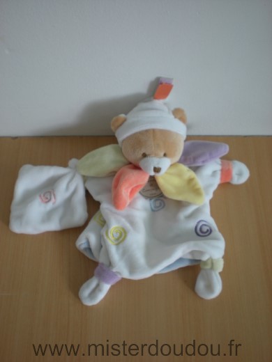 Doudou Ours Doudou et compagnie Blanc nuage spirales couleur 