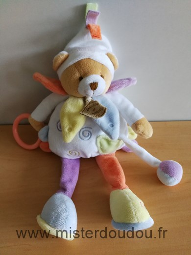 Doudou Ours Doudou et compagnie Blanc orange violet spirale 