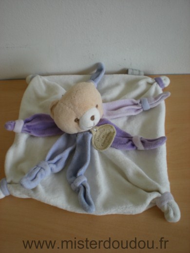 Doudou Ours Doudou et compagnie Blanc petales mauves Il a perdu son bonnet