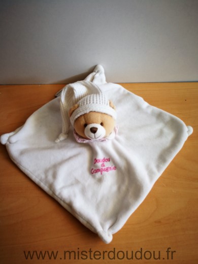 Doudou Ours Doudou et compagnie Blanc rose 