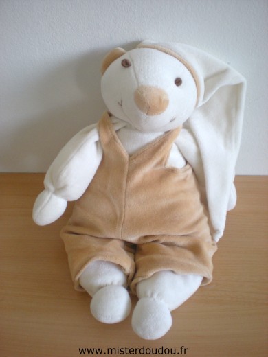 Doudou Ours Doudou et compagnie Blanc salopette marron 
