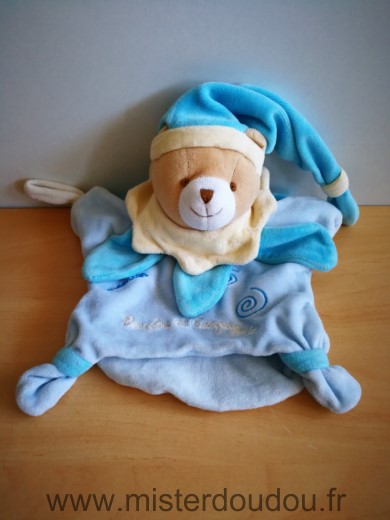 Doudou Ours Doudou et compagnie Bleu jaune petales bleus spirales 