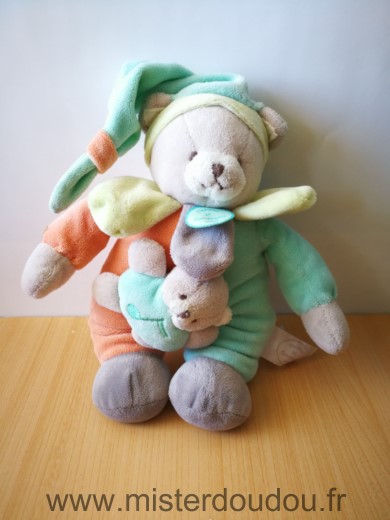 Doudou Ours Doudou et compagnie Bleu orange gris 