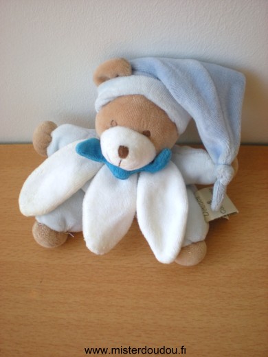 Doudou Ours Doudou et compagnie Bleu petales blancs 