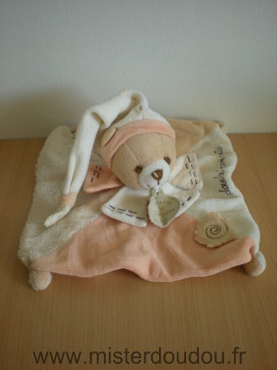 Doudou Ours Doudou et compagnie Douvelours ecru rose saumon beige 