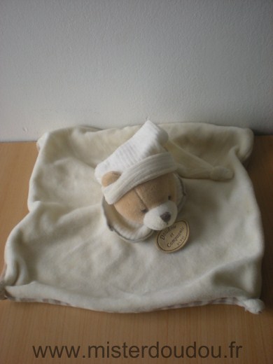 Doudou Ours Doudou et compagnie Ecru et rayé beige écru dessous 