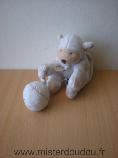 Doudou Ours Doudou et compagnie Ecru tenant une balle inscrition 