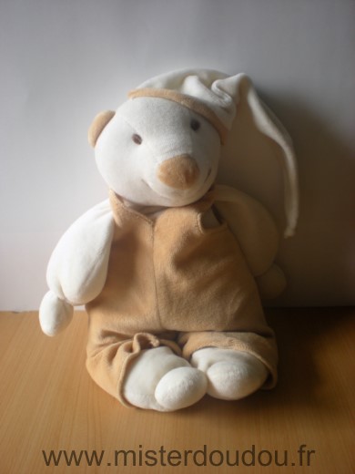 Doudou Ours Doudou et compagnie Fripon blanc salopette marron 