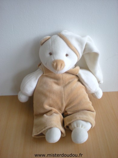 Doudou Ours Doudou et compagnie Fripon blanc salopette marron 