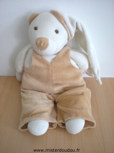 Doudou Ours Doudou et compagnie Fripon blanc salopette marron bonnet blanc 