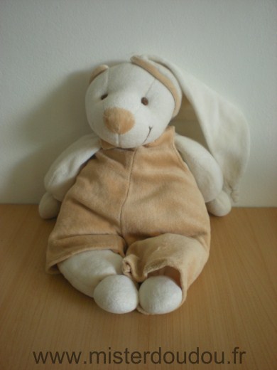 Doudou Ours Doudou et compagnie Frippon blanc salopette marron 