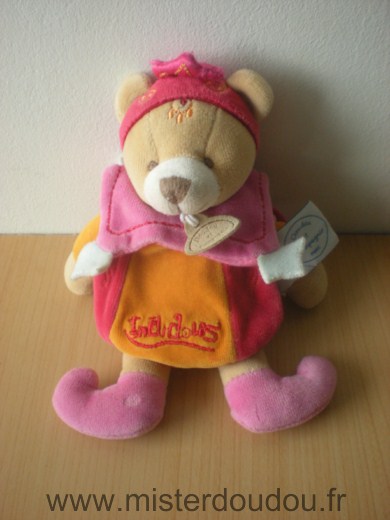 Doudou Ours Doudou et compagnie Indidous princesse orange rose 