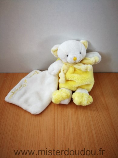 Doudou Ours Doudou et compagnie Jaune blanc mouchoir 