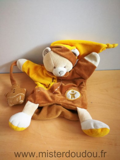 Doudou Ours Doudou et compagnie Jaune marron bonhomme pain d epice 