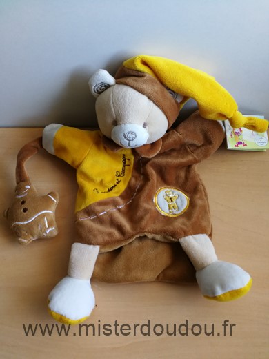 Doudou Ours Doudou et compagnie Jaune marron bonhomme pain d epice 