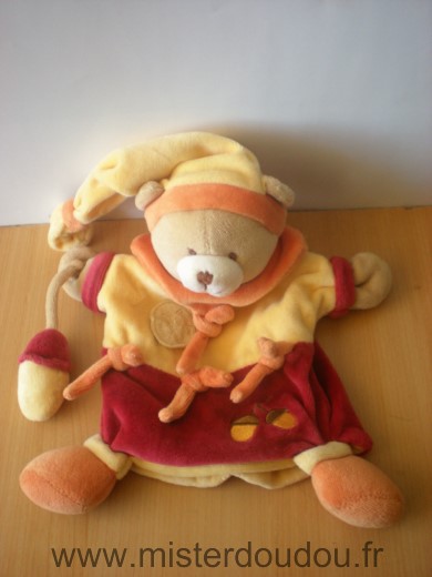 Doudou Ours Doudou et compagnie Jaune orange rouge gland 