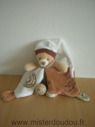 Doudou Ours Doudou et compagnie Marron blanc petales spirale tissus fleurs 