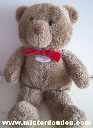 Doudou Ours Doudou et compagnie Marron noeud rouge 