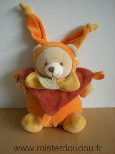 Doudou Ours Doudou et compagnie Orange rouge jaune canelle 