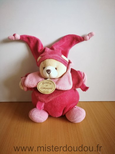 Doudou Ours Doudou et compagnie Rose fushia framboise 