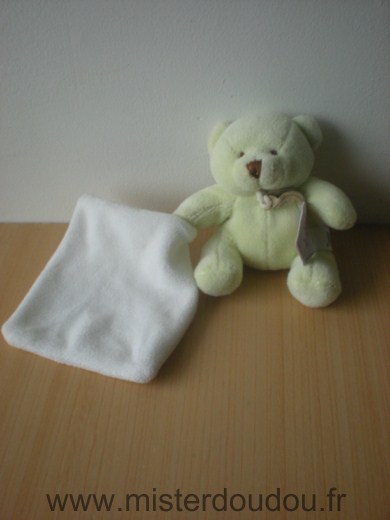 Doudou Ours Doudou et compagnie Vert mouchoir blanc 