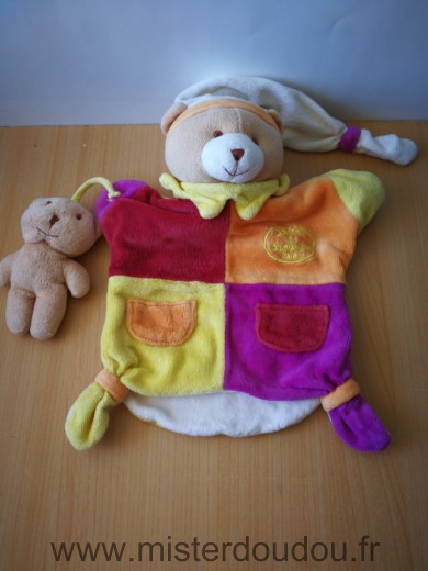 Doudou Ours Doudou et compagnie Violet orange jaune bebe ours 