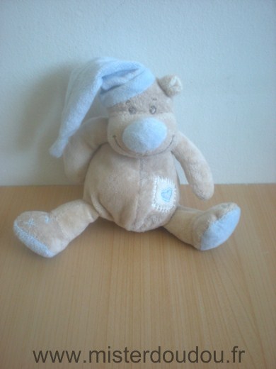 Doudou Ours Doukidou Beige bonnet bleu 