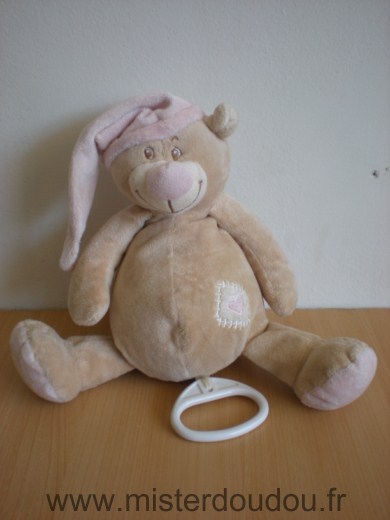 Doudou Ours Doukidou Beige rose bonnet rose 