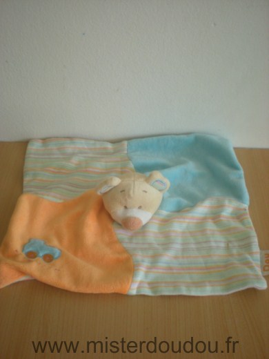 Doudou Ours Doukidou Orange bleu rayure voiture bleue 