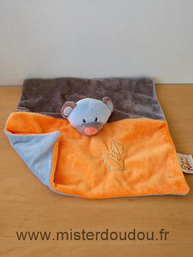 Doudou Ours Doukidou Orange marron bleu 