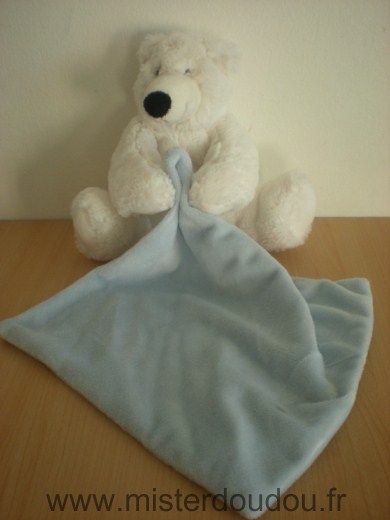 Doudou Ours Eco 6 Ours blanc mouchoir bleu 