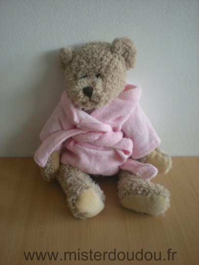 Doudou Ours Elizabeth french Beige peignoire rose 