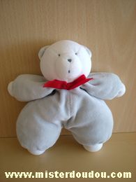 Doudou Ours Etam Bleu clair blanc ruban rouge 